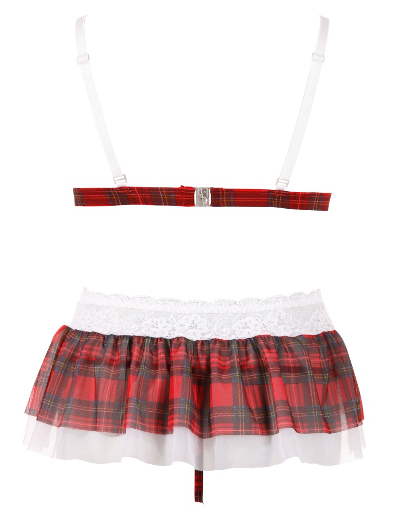 Cottelli Set Top și Fustă Mini în Carouri Roșii cu Dantelă și Tulle - imagine 7