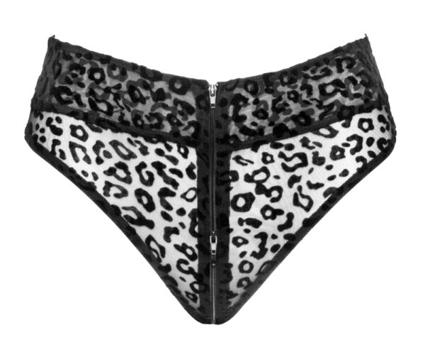 Noir Chilot cu Talie Înaltă Leopard și Fermoar 3-Way - imagine 4