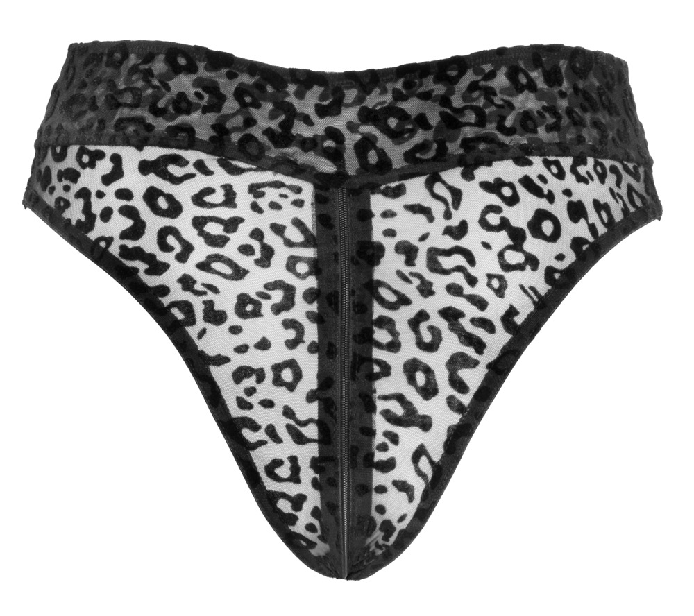Noir Chilot cu Talie Înaltă Leopard și Fermoar 3-Way - imagine 5