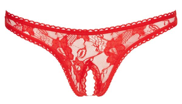 Tanga din Dantelă Florală cu Decupaj Intim, Roșu - imagine 8