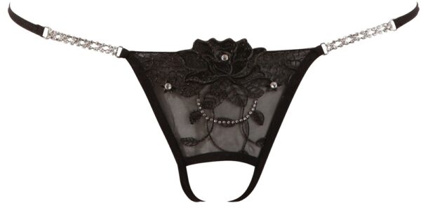 Tanga Negru cu Decupaj Intim și Strass - imagine 4