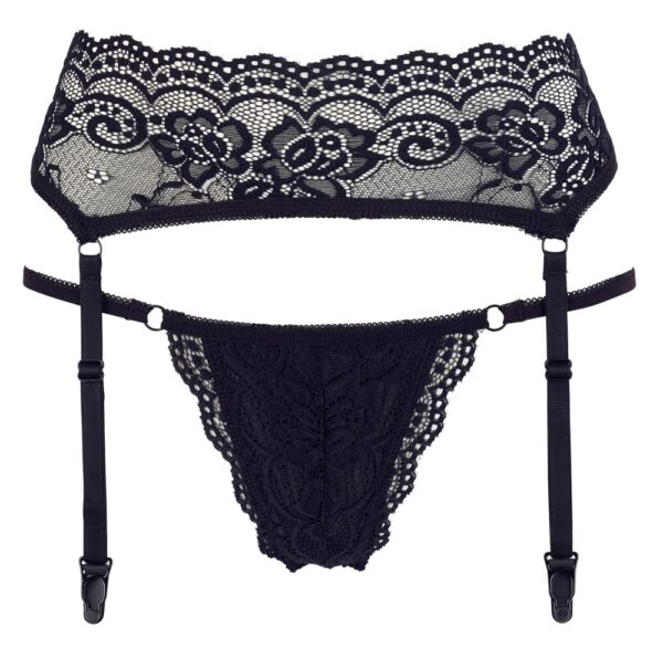 Cottelli Lingerie Set Tanga și Portjartier Negru din Dantelă - imagine 4