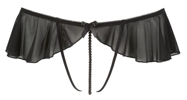 Cottelli G-Tanga Negru cu Volane și Perle Decorative - imagine 6