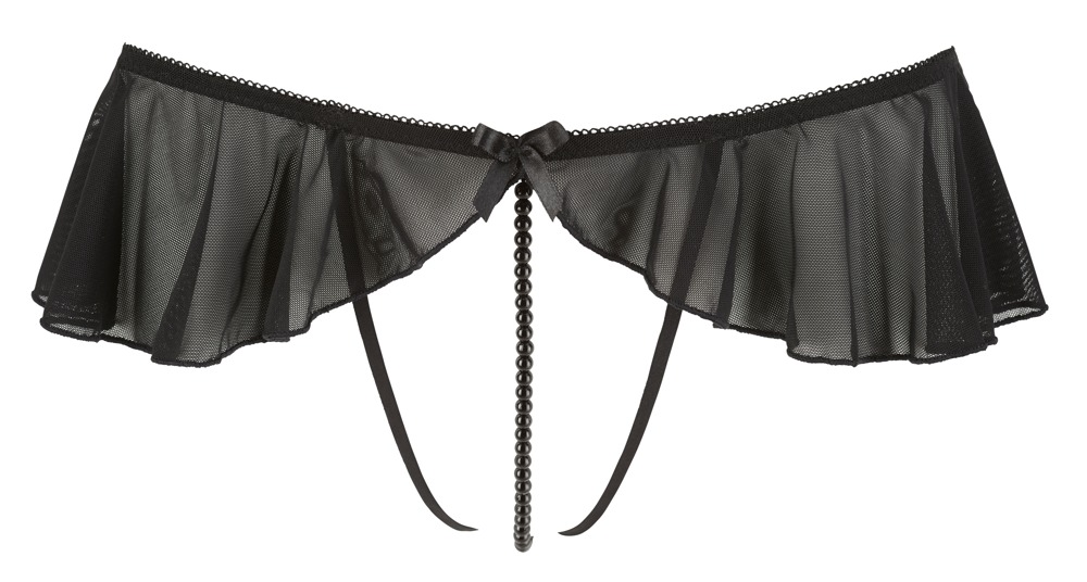 Cottelli G-Tanga Negru cu Volane și Perle Decorative - imagine 6