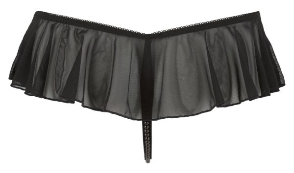 Cottelli G-Tanga Negru cu Volane și Perle Decorative - imagine 7