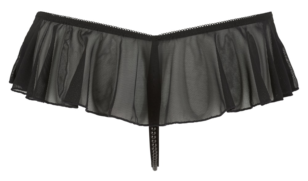 Cottelli G-Tanga Negru cu Volane și Perle Decorative - imagine 7