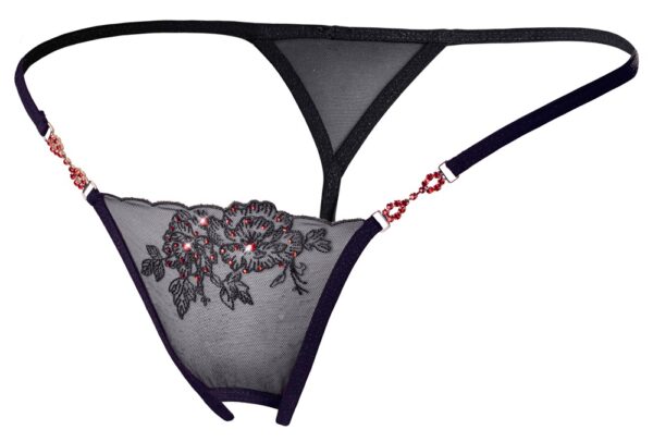 Tanga Roșu cu Decupaj Intim, Broderie și Strass - imagine 4