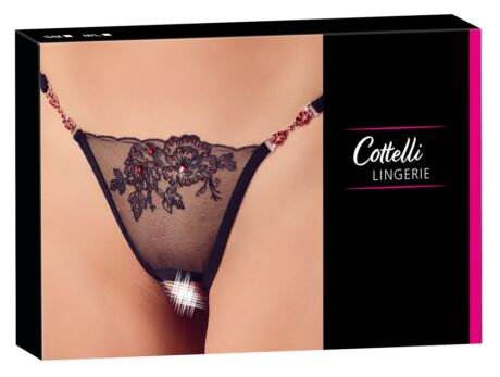 Tanga Roșu cu Decupaj Intim, Broderie și Strass