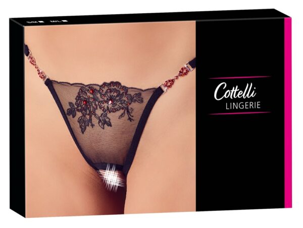 Tanga Roșu cu Decupaj Intim, Broderie și Strass