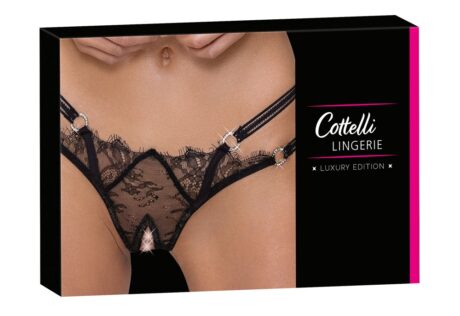 Cottelli LINGERIE Tanga cu Decupaj Intim din Dantelă și Inele cu Strasuri, M/L