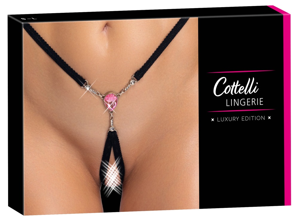 Cottelli LINGERIE Tanga Gem cu Strasuri și Lanțuri S-L
