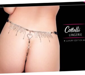 Cottelli LINGERIE Tanga Rhinestones cu Dantelă și Inimă din Strasuri S-L