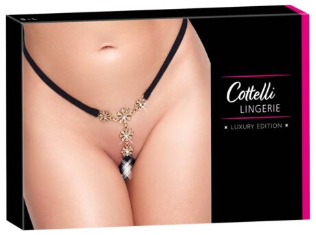 Tanga Negru Cottelli LINGERIE Flowers cu Strass S–L