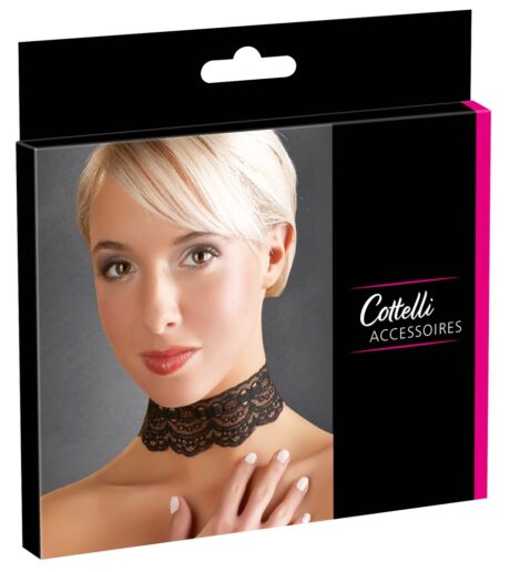Choker Negru din Dantelă cu Lanțuri – Reglabil