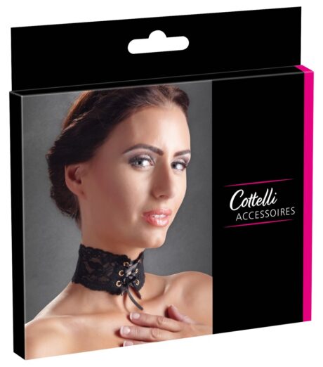 Choker Negru din Dantelă cu Șnur Satinat