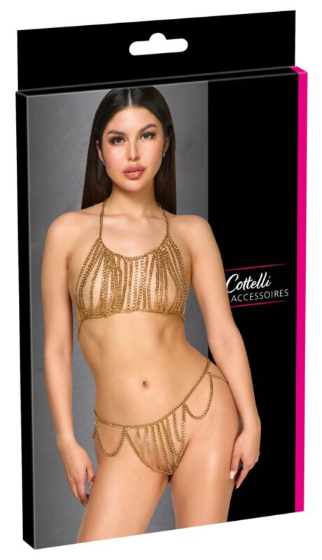 Set Top cu Lanț Auriu Cottelli ACCESSOIRES – Bikini cu Lanțuri