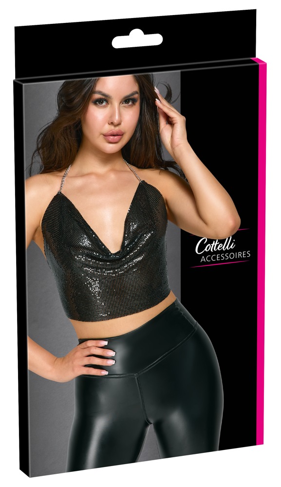 Metal Top Negru cu Decolteu Cowl și Lanțuri Ajustabile
