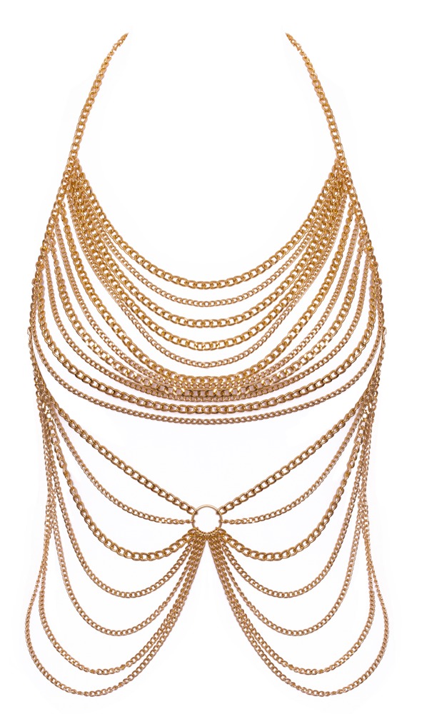 Body Chain Auriu cu Lanțuri Decorative pentru Bust și Talie - imagine 7