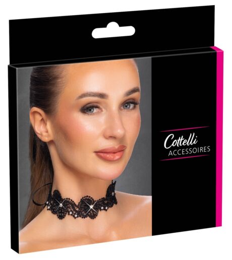 Choker Negru din Dantelă cu Perle și Pietre Strălucitoare S–L