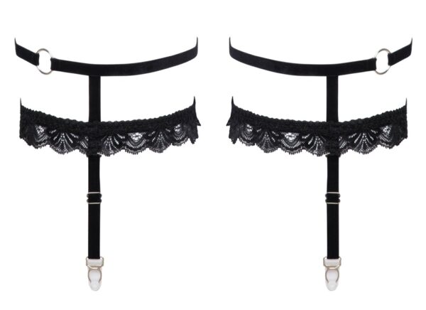 Garters x 2 Negre din Catifea și Dantelă cu Bretele Detașabile - imagine 4