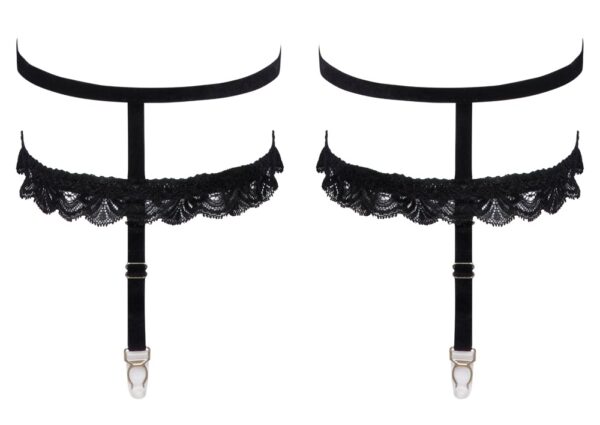 Garters x 2 Negre din Catifea și Dantelă cu Bretele Detașabile - imagine 5