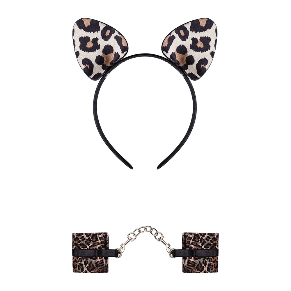 Obsessive Tigerlla Set Accesorii Leopard cu Bentiță cu Urechi și Cătușe