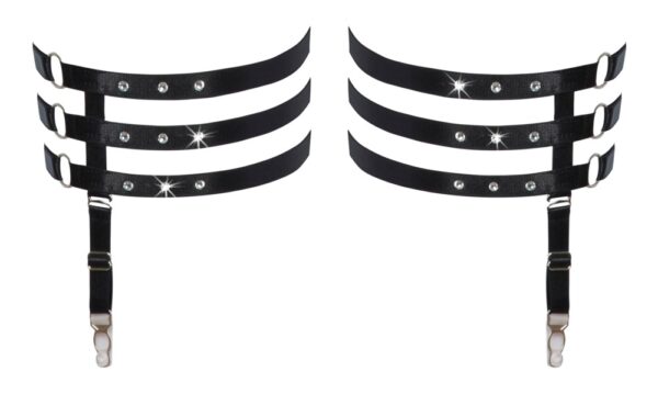 Cottelli Accessories Garters Negre Triplu Strat cu Strasuri și Bretele Detașabile - imagine 4