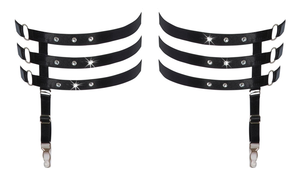 Cottelli Accessories Garters Negre Triplu Strat cu Strasuri și Bretele Detașabile - imagine 4