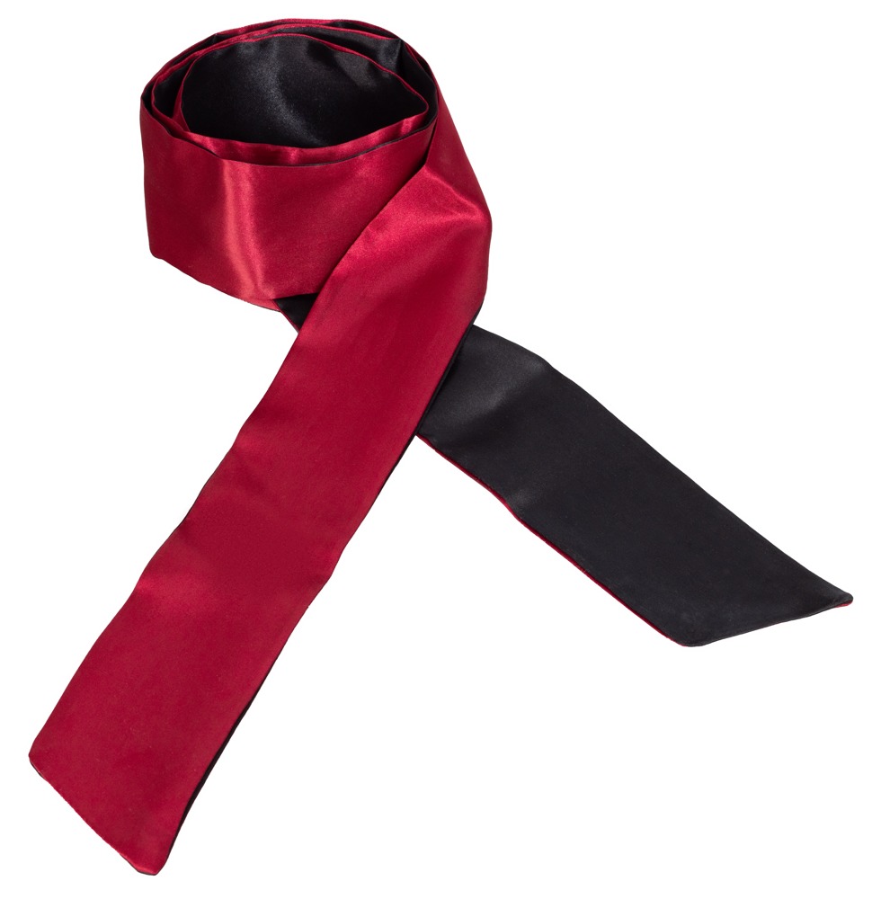Bondage Scarf Roșu Negru din Satin 150 cm pentru Mască și Restricționare - imagine 7