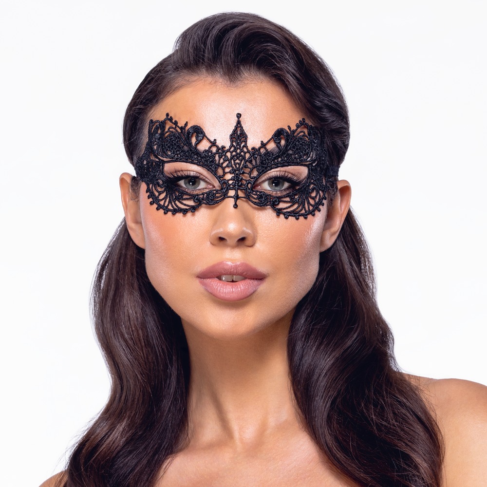 Cottelli Accessories Mască pentru Ochi Neagră Brodată cu Panglici din Dantelă - imagine 2