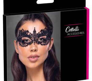 Cottelli Accessories Mască pentru Ochi Neagră Brodată cu Panglici din Dantelă