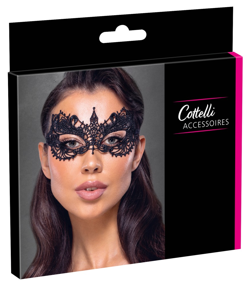 Cottelli Accessories Mască pentru Ochi Neagră Brodată cu Panglici din Dantelă