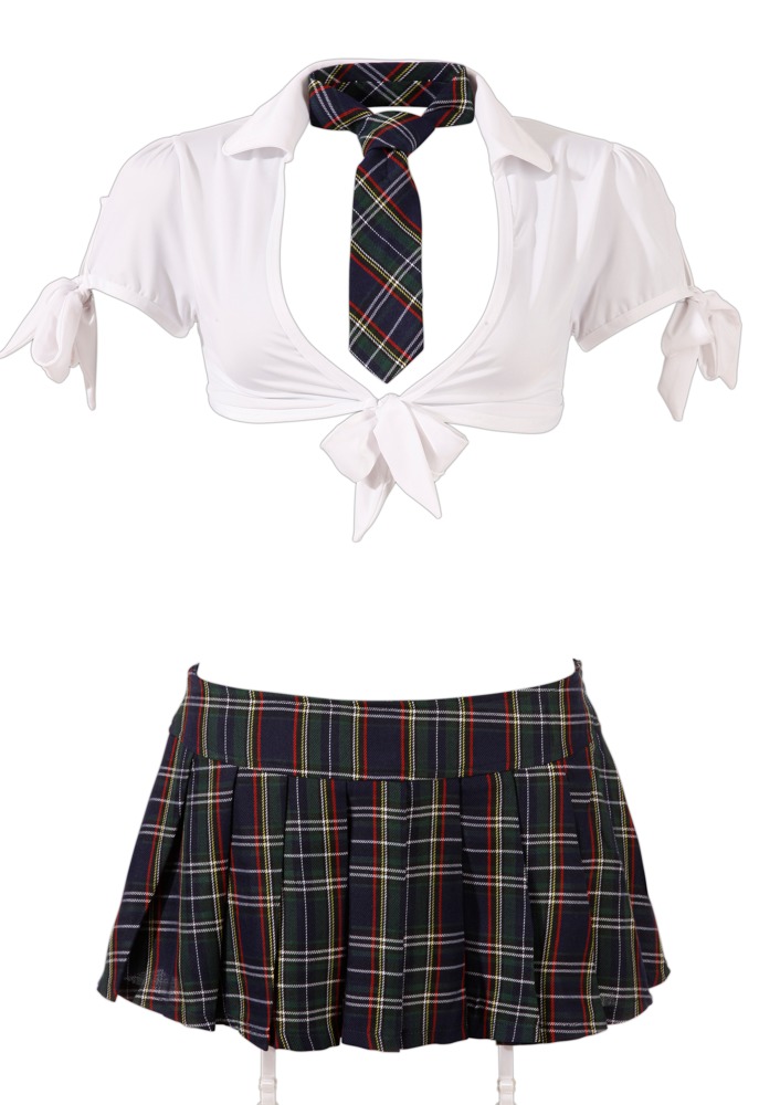 School Set Costum Școlăriță cu Fustă Mini Top și Cravată - imagine 6