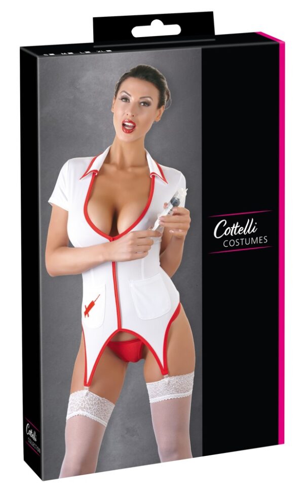 Nurse Ținută Asistentă cu Corset Tip Basque și Portjartier