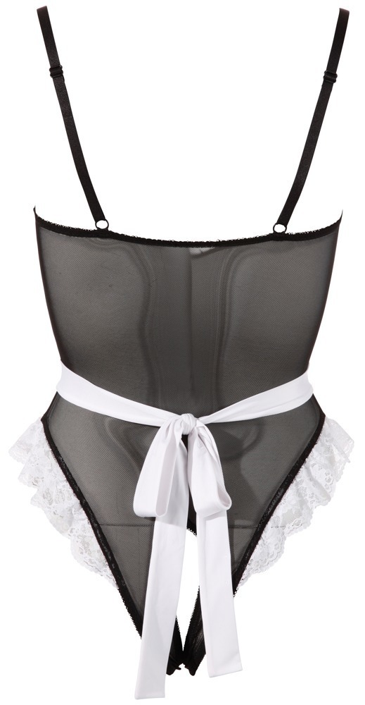 Maid Body din Plasă Elastică cu Dantelă Guler și Șorț - imagine 5