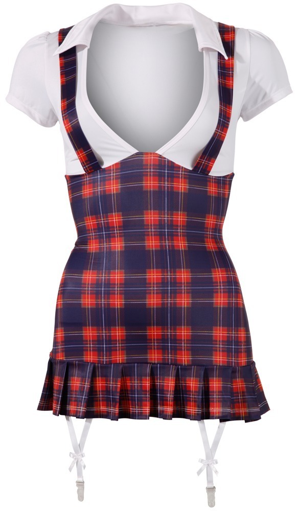 School Set Rochie Uniformă Școlară Albă cu Fustă în Carouri și Bretele - imagine 4