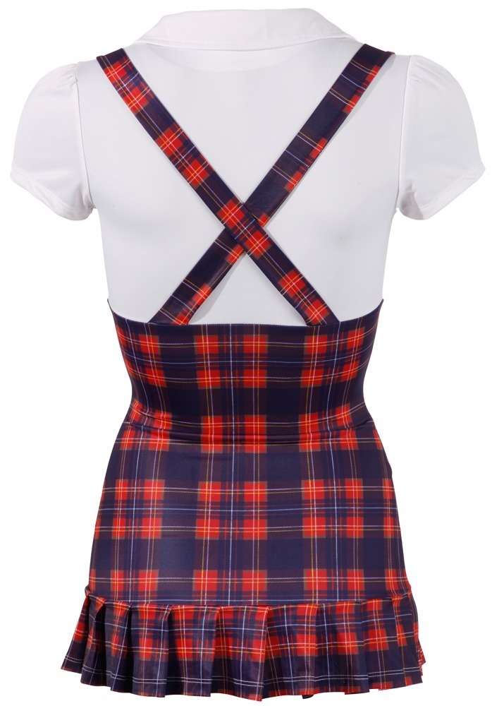 School Set Rochie Uniformă Școlară Albă cu Fustă în Carouri și Bretele - imagine 5