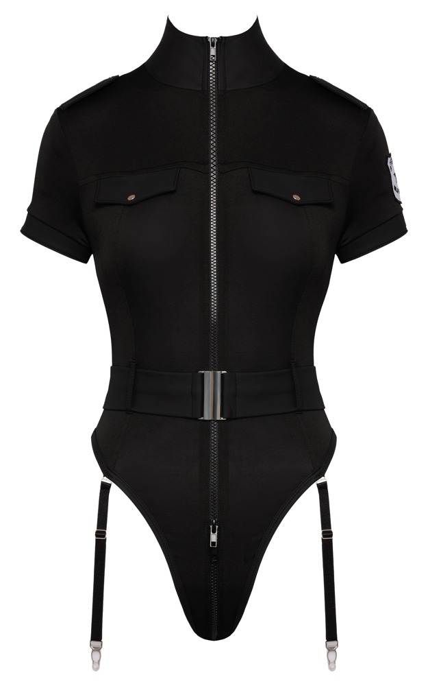 Police Body Negru cu Wetlook și Curea cu Cataramă Argintie - imagine 7