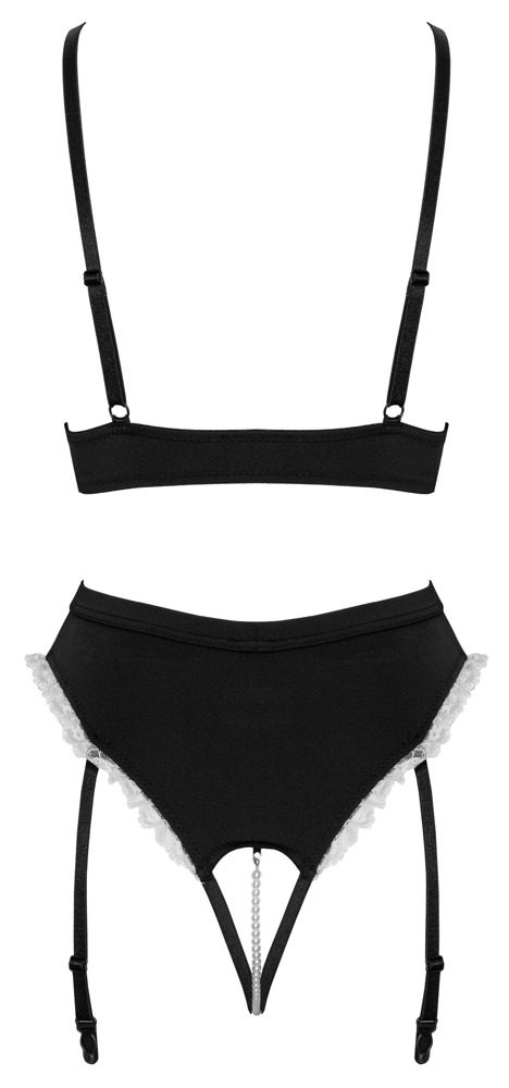 Maid Set 2 Piese Negru cu Bustieră și Chiloți Portjartier Decupați - imagine 7