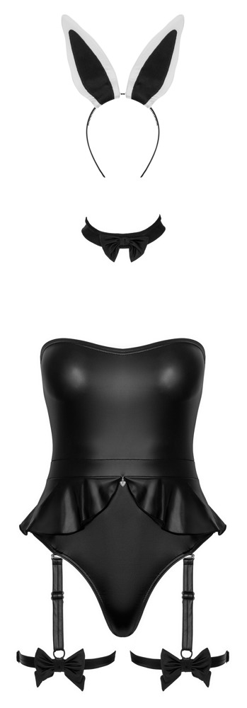 Bunny Body Set 3 Piese Negru cu Urechi de Iepuraș și Portjartier - imagine 6