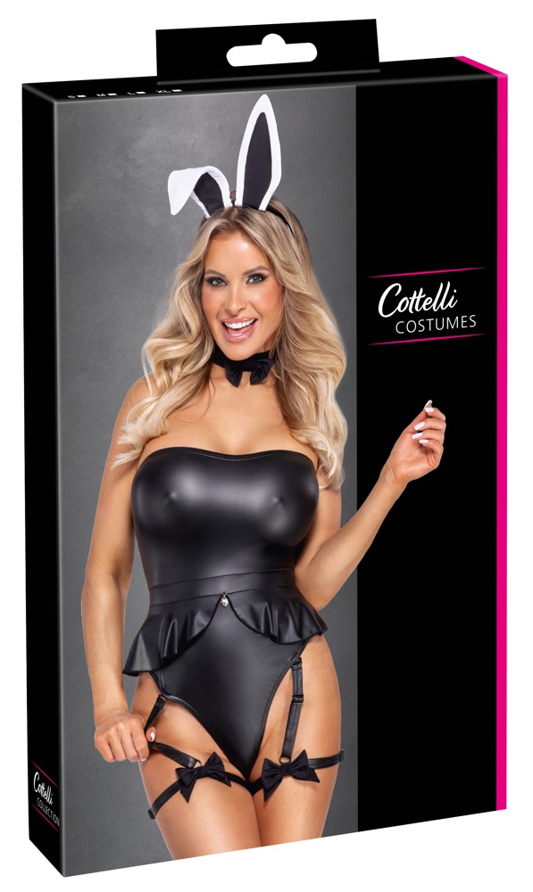 Bunny Body Set 3 Piese Negru cu Urechi de Iepuraș și Portjartier