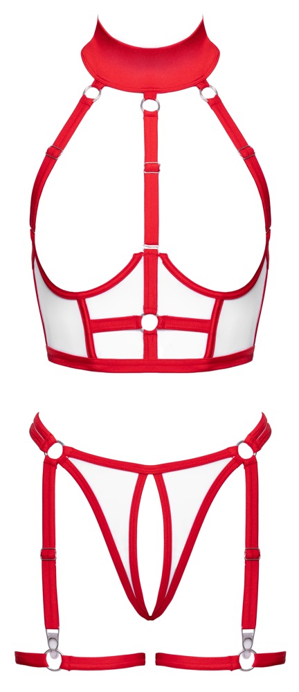 Nurse Costum 2 Piese Alb cu Roșu și Argintiu cu Sutien Deschis și Tanga - imagine 8