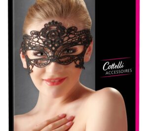Mască Sensual Neagră din Dantelă Brodată cu Panglică Ajustabilă