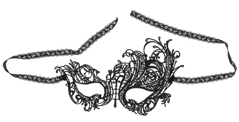 Mască Embroidery Neagră din Broderie Asimetrică cu Panglică din Dantelă - imagine 5