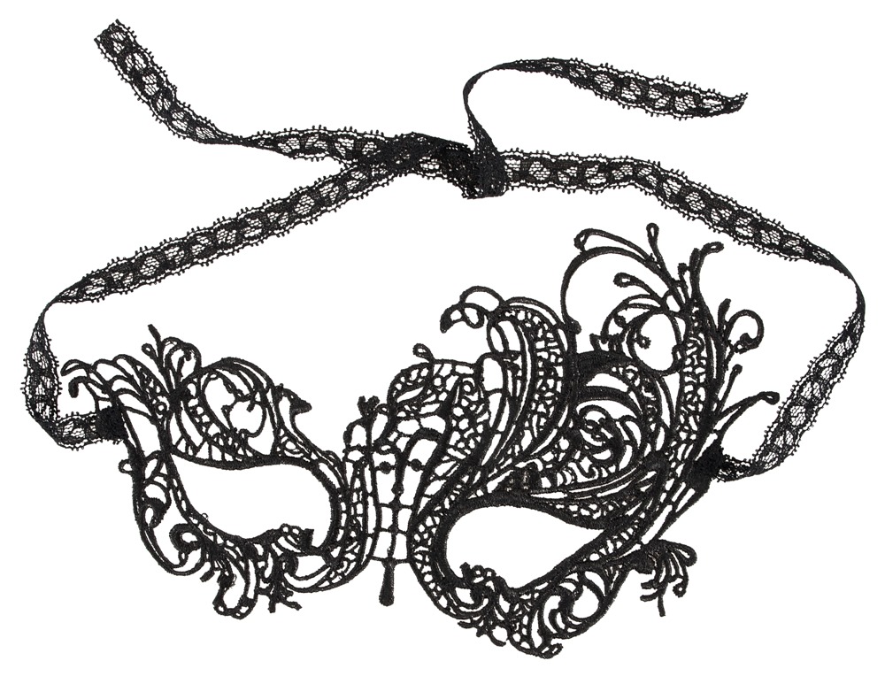 Mască Embroidery Neagră din Broderie Asimetrică cu Panglică din Dantelă - imagine 6