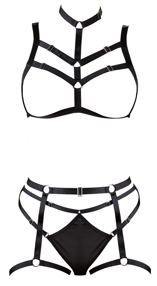 Set Bondage S-L Negru cu Ham Decorativ și Catarame Ajustabile - imagine 7