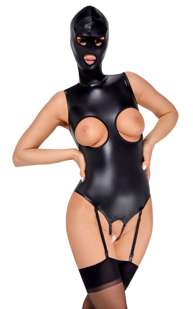 Bad Kitty Body cu Mască din Piele Vegană și Cupe Deschise - imagine 3