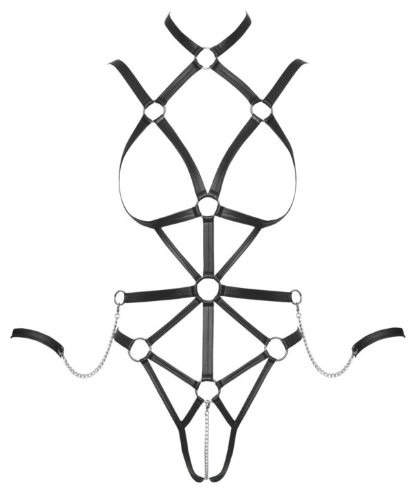 Bad Kitty Body Harness Negru cu Lanț și Cătușe - imagine 5