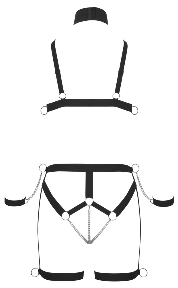 Bad Kitty Set Harness Negru cu Choker Cătușe și Lanțuri - imagine 7