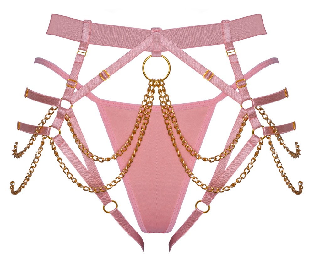 Bad Kitty Tanga Roz Harness cu Lanțuri S-L - imagine 8